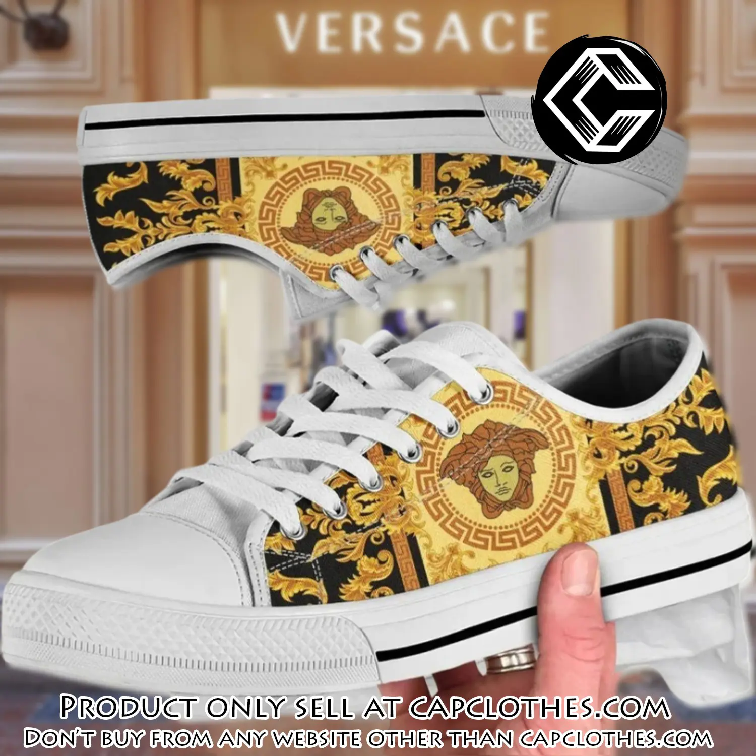 Versace golden medusa white low top canvas shoes luxury brand gifts for men women cc5226364
